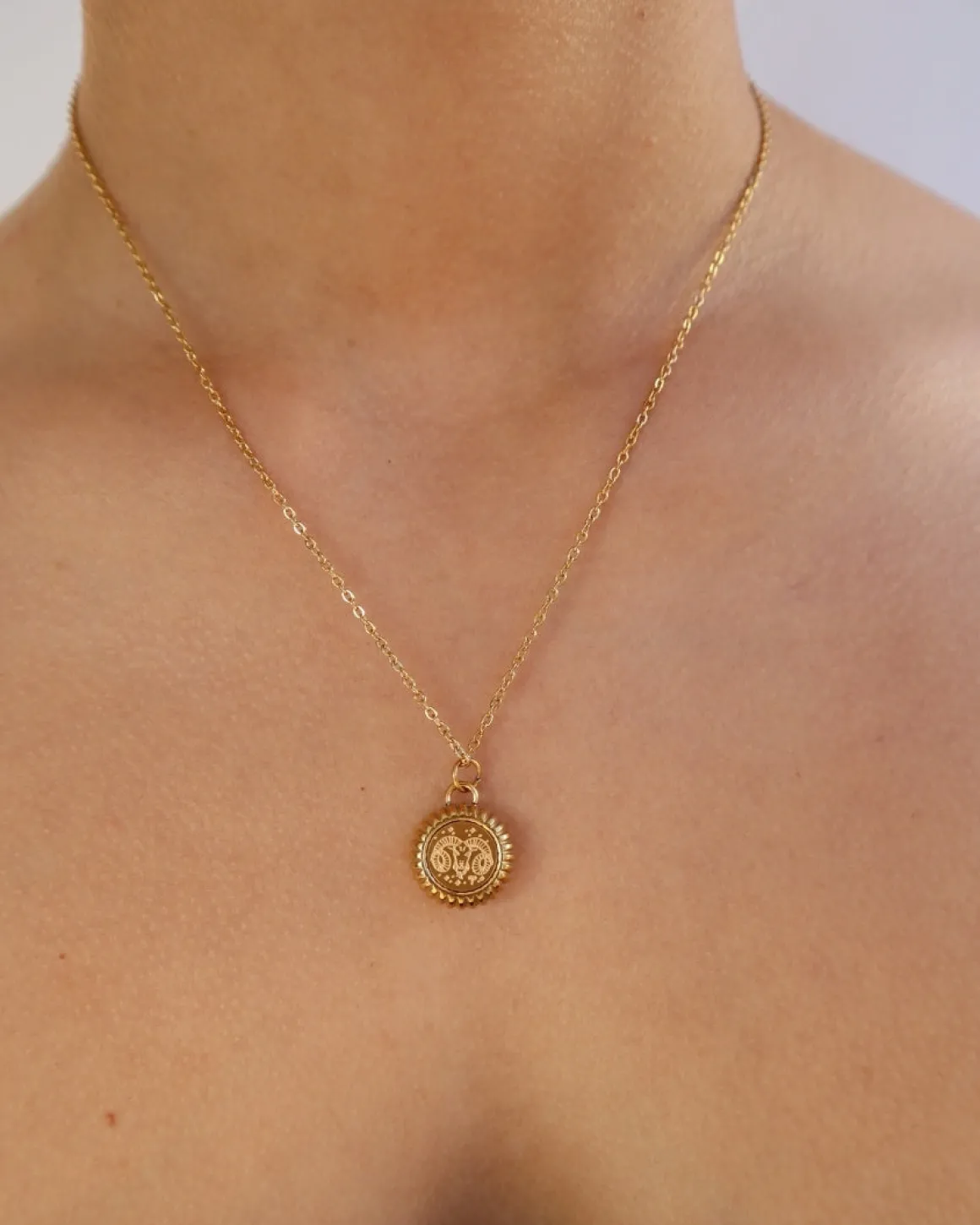 Aries Zodiac Charm Necklace in Gold