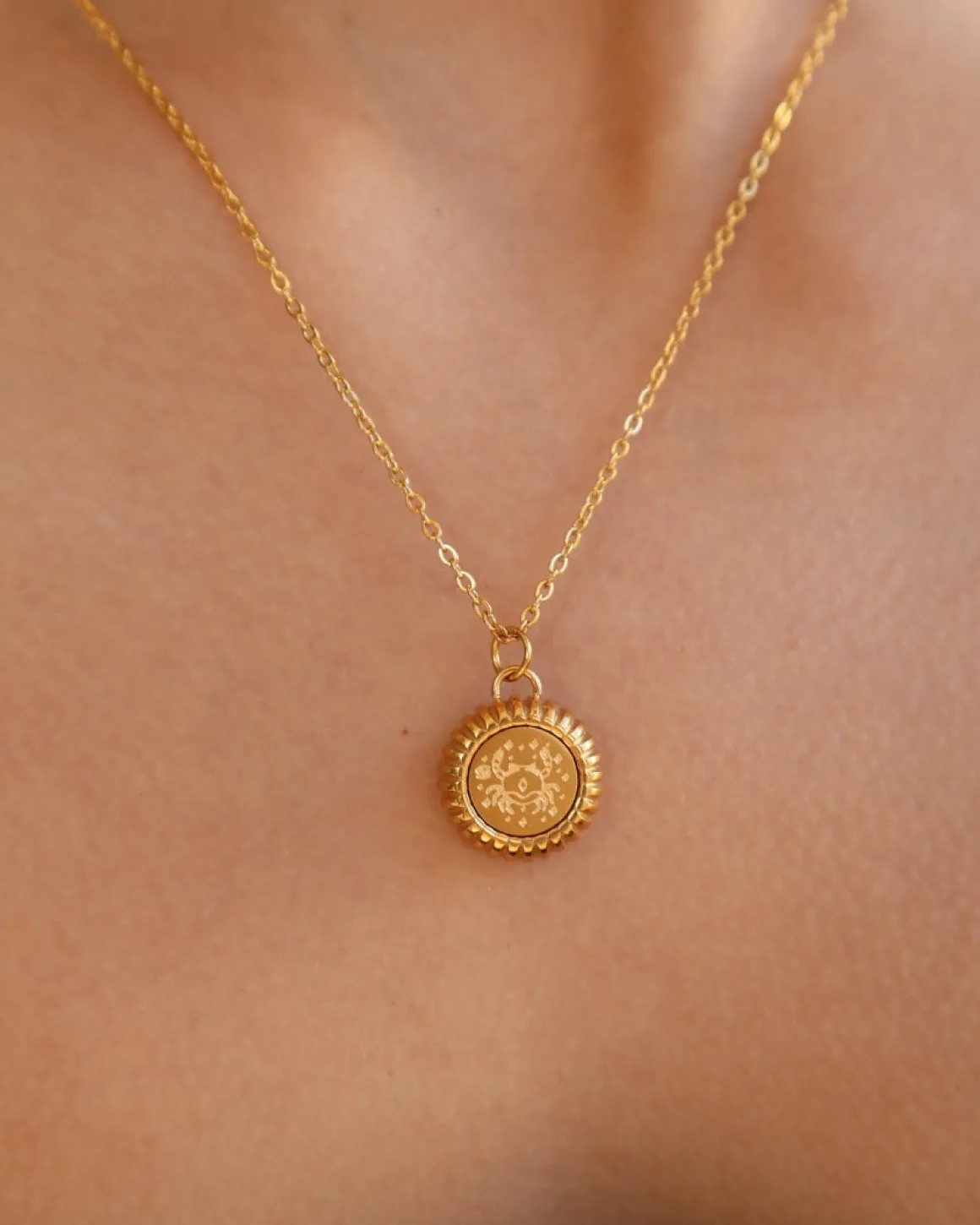 Cancer Zodiac Charm Necklace in Gold