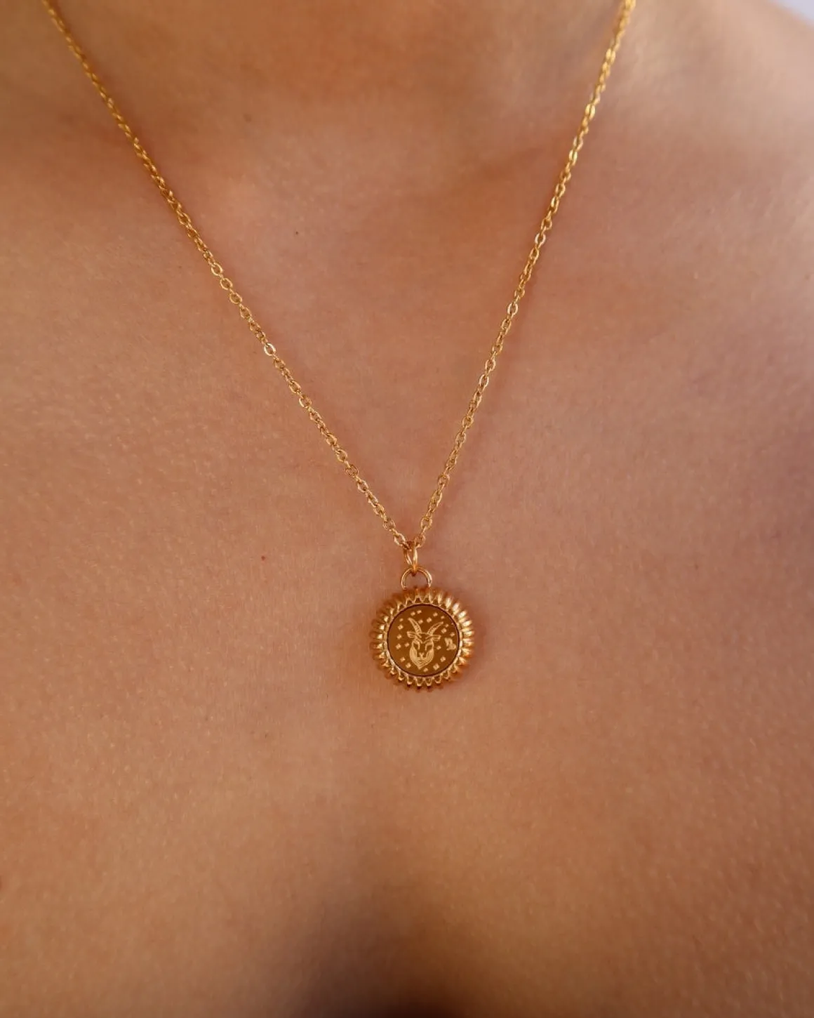 Capricorn Zodiac Charm Necklace in Gold