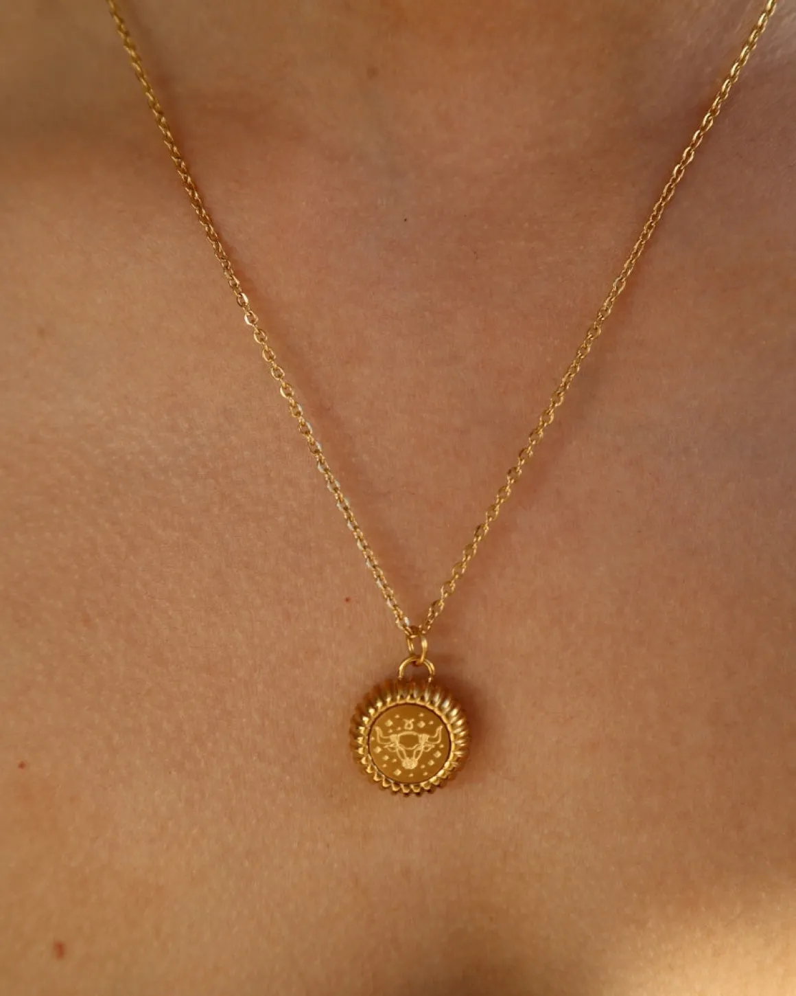 Taurus Zodiac Charm Necklace in Gold