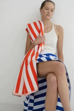 Towel Set Wide Stripe in Orange